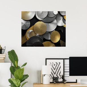 Póster Círculos geométricos modernos en oro y plata