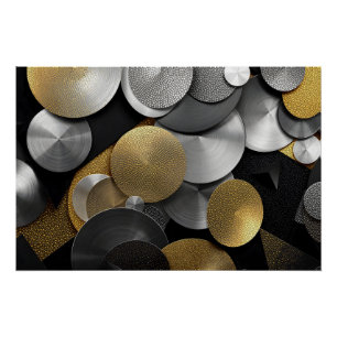 Póster Círculos geométricos modernos en oro y plata