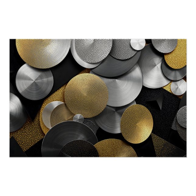 Póster Círculos geométricos modernos en oro y plata (Anverso)