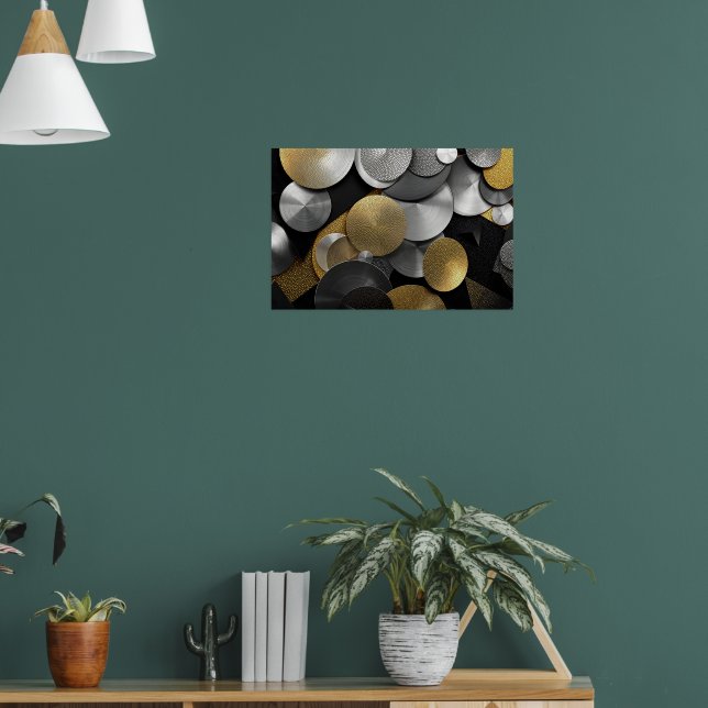 Póster Círculos geométricos modernos en oro y plata (Salón 1)