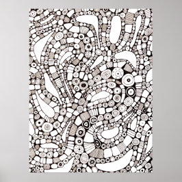 Póster Círculos Ondulados Abstractos Dibujo en Línea Cuad