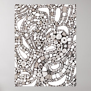 Póster Círculos Ondulados Abstractos Dibujo en Línea Cuad