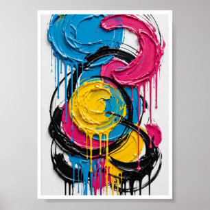 Póster Círculos Pop Goteo - Azul Rosa Amarillo Negro Colo