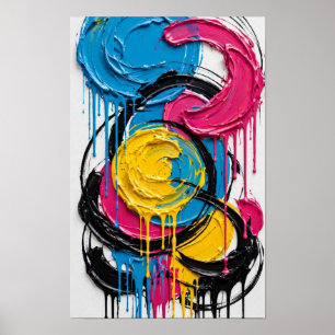 Póster Círculos Pop Goteo - Azul Rosa Amarillo Negro Colo