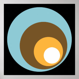 Póster Círculos retro Naranja negro azul marrón y blanco