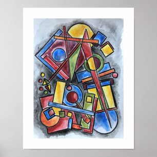 Póster Círculos y cuadrados-Arte geométrico moderno Bauha