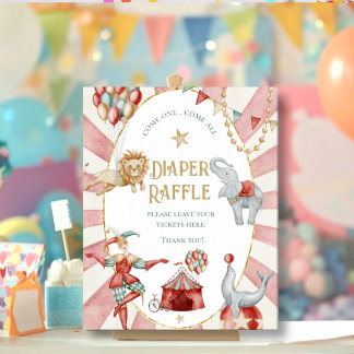 Póster Circus Carnival Baby Shower Diaper Raffle Sign
