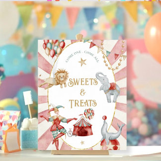 Póster Circus Carnival Baby Shower Sweets and Treats Sign