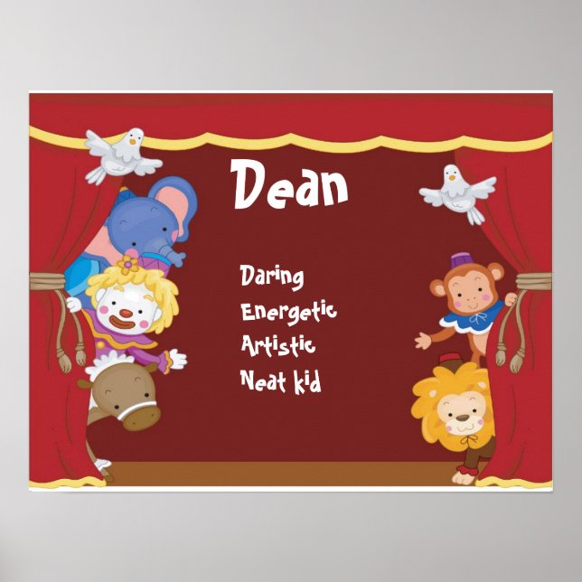 Póster Circus Clown Baby Kids Room Wall Name Print (Frente)