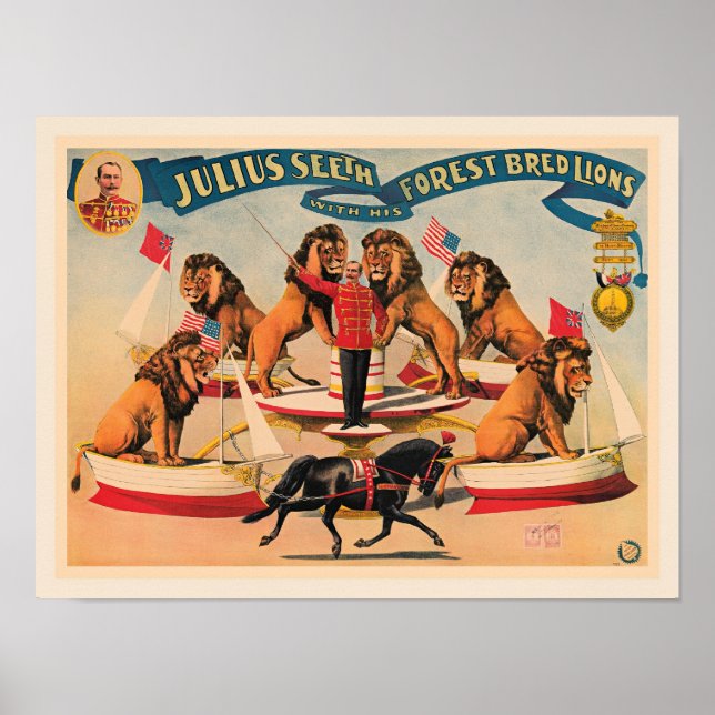 Póster Circus Lions, vintage illustration, (Frente)