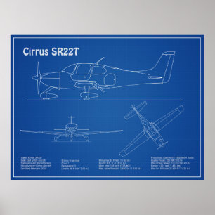 Póster Cirrus SR22T - Planes de dibujo de plano de plano 