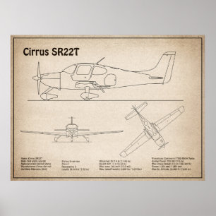 Póster Cirrus SR22T - Planes de dibujo de plano para avió