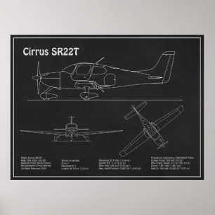 Póster Cirrus SR22T - Planes de dibujo del plano aéreo PD