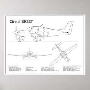 Póster Cirrus SR22T - Planes de planos de planos del plan