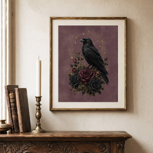 Póster Ciruela Antigua Floral Victoriano Gótico Cuervo 