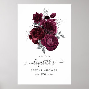 Póster Ciruela Burdeos y Floral Plateado