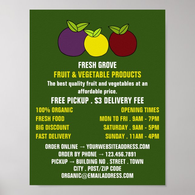 Póster Ciruelas Frutas, Anuncios de Fruterías (Frente)