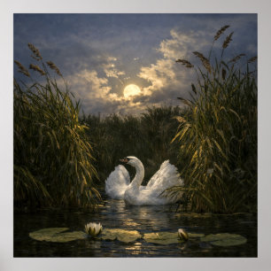 Póster Cisne a la luz de la luna