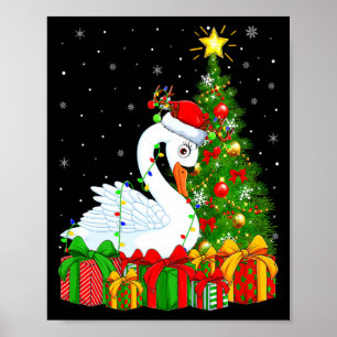 Póster Cisne Ave Xmas Fiesta Santa Cisne Árbol de Navidad