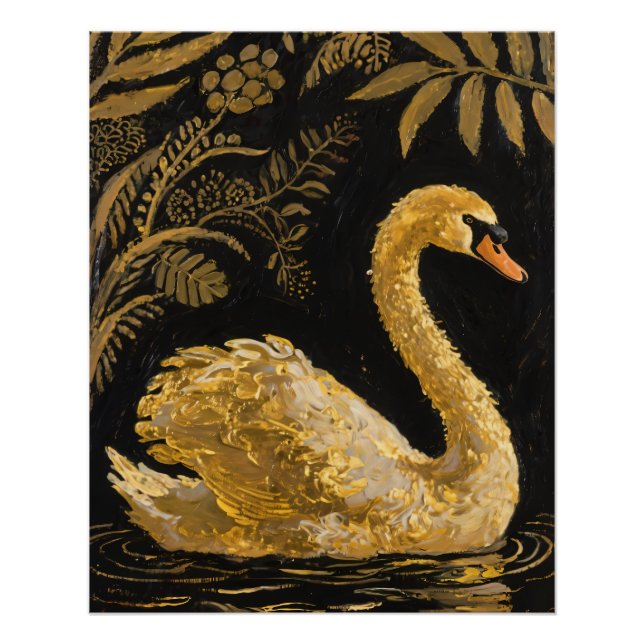 Póster Cisne dorado en un estanque nocturno (Anverso)