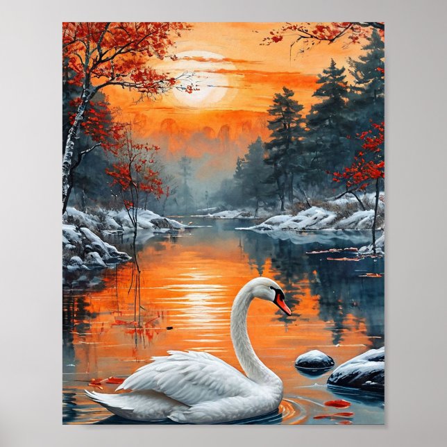Póster Cisne otoñal en el lago (Frente)