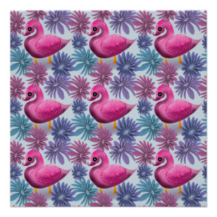 Póster Cisne Rosa Caprichoso: Patrón de Sueño Floral Past