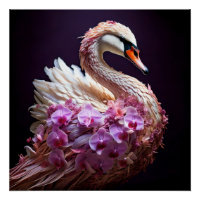 Cisne surrealista con orquídeas