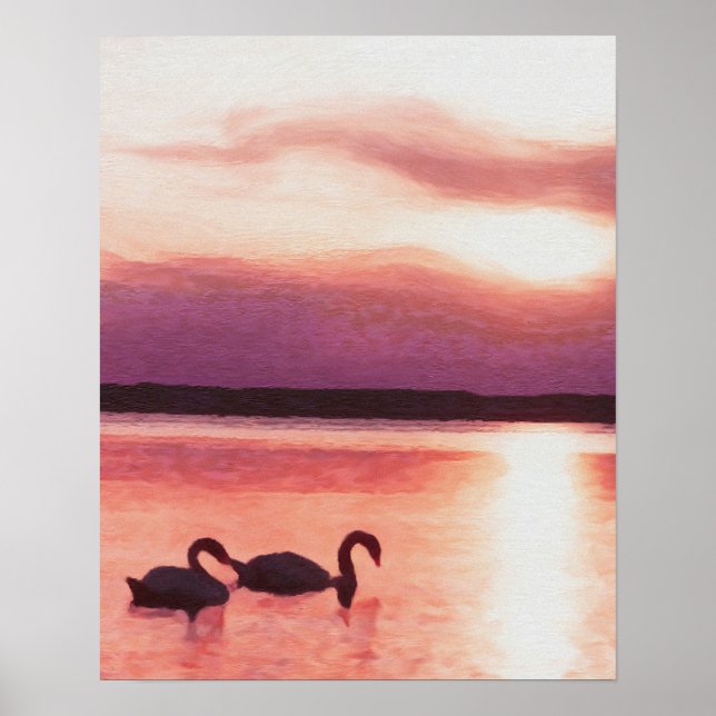 Póster Cisnes al atardecer (Frente)