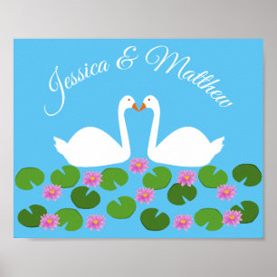 Póster Cisnes blancas y nenúfares Bodas Personalizado