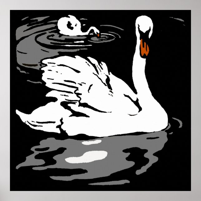 Póster Cisnes de animales de la granja Woodcut de Victori (Frente)