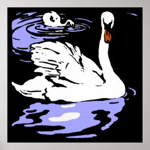 Póster Cisnes de animales de la granja Woodcut de Victori