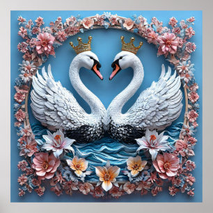 Póster Cisnes de Boda Celebración de Amor Romántico Natur