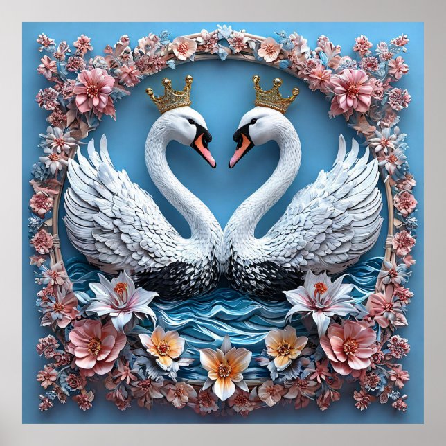Póster Cisnes de Boda Celebración de Amor Romántico Natur (Frente)