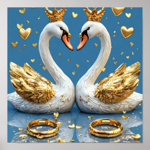 Póster Cisnes de Boda Escena Romántica 🦢💖☁️✨