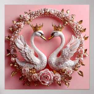 Póster Cisnes de Boda Mínimos Símbolo de Amor 🦢🤍✨