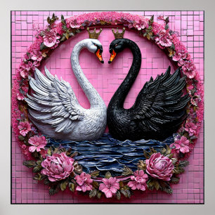 Póster Cisnes negros y blancos elegantes con corona