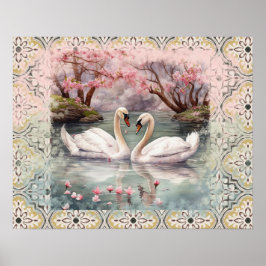 Póster Cisnes pacíficas en el lago - Rubor Verde azulado