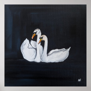 Póster Cisnes por la noche Pintura de Alfred Fox