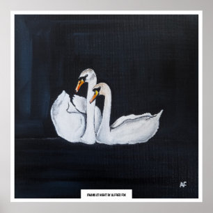 Póster Cisnes por la noche Pintura de Alfred Fox