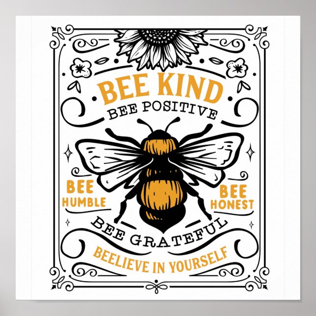 Póster Cita Abeja bone agradecida a la abeja positiva (Frente)