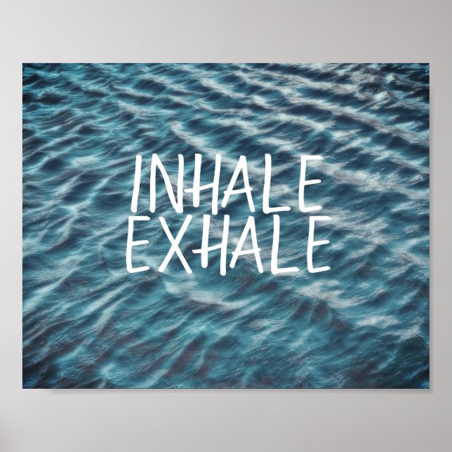 Póster cita azul océano poster inhalación exhale (Frente)
