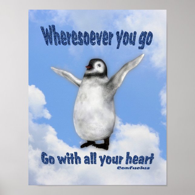 Póster Cita de Actitud de Pingüino Confucio Inspirador (Frente)