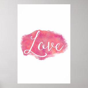Póster Cita de acuarela Inspiradora de amor rosa