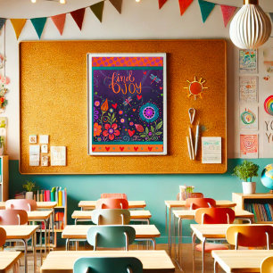 Póster Cita de alegría folclórica floral colorida Dragonf