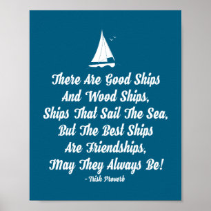 Póster Cita de amistad buenos barcos gaviotas dicho irlan