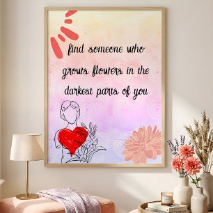 Póster Cita de amor personalizada con flores rosadas y ar