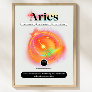 Póster Cita de ARIES de Rótulo Zodiaco moderno   Fuego de