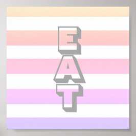 Póster cita de cocina texto poster comer en rayas pastel