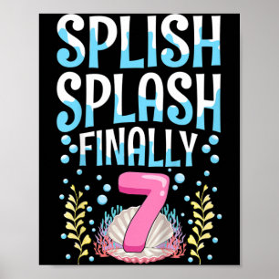 Póster Cita de cumpleaños número 7 de sirena para niños p
