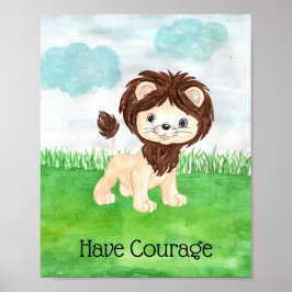 Póster Cita de Cute Baby Lion Tener Coraje Guardería
